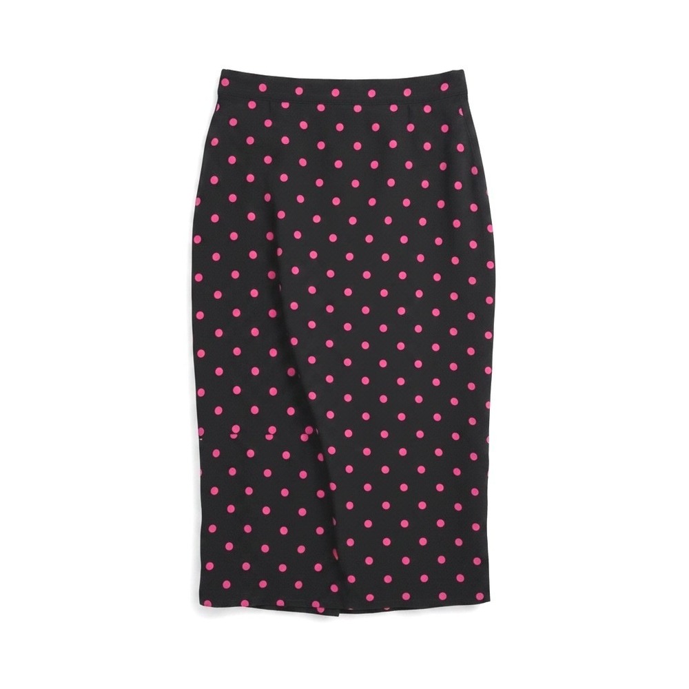 Rockabilly Vintage 100% Silk Pencil Skirt 12 Black Pink Polka Dot Pinup Wiggle